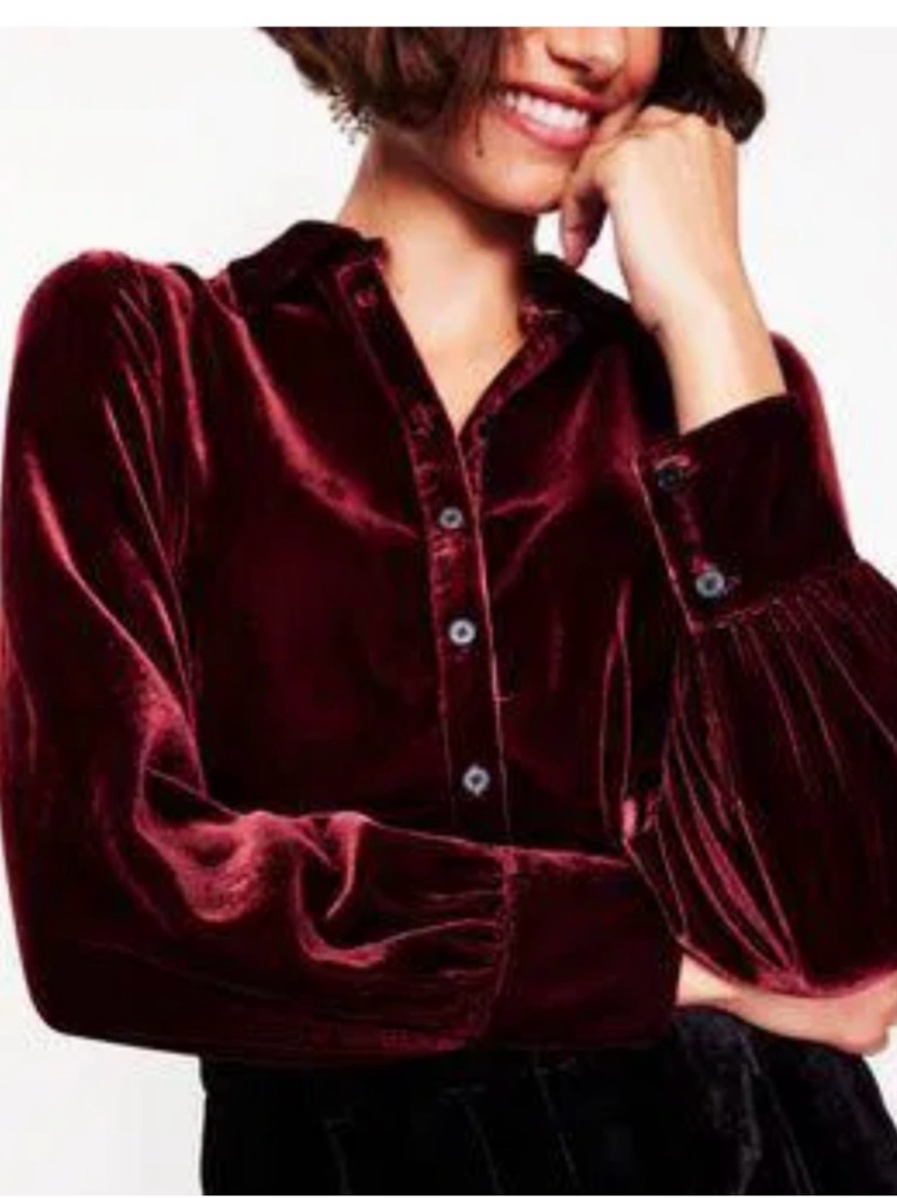 Boden Velvet Button-Front Blouse in Deep Burgundy - Women NWOT